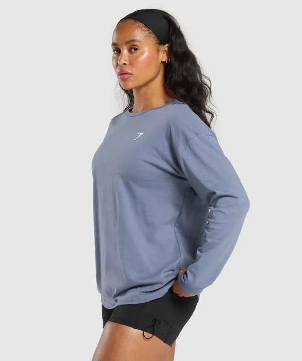 Gymshark T-shirts & Tops*Training Oversized Cotton Long Sleeve Top IronBlue