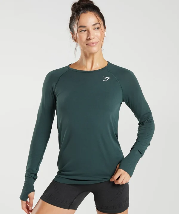 Gymshark T-shirts & Tops*Vital Seamless 2.0 Light Long Sleeve Top WoodlandGreenMarl