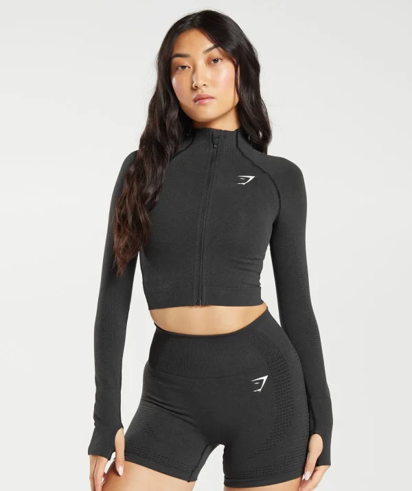 Gymshark Jackets*Vital Seamless 2.0 Midi Zip Up Jacket BlackMarl