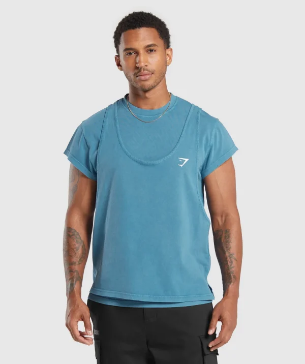 Gymshark T-shirts & Tops*Washed Double Layer T-Shirt TerraceBlue