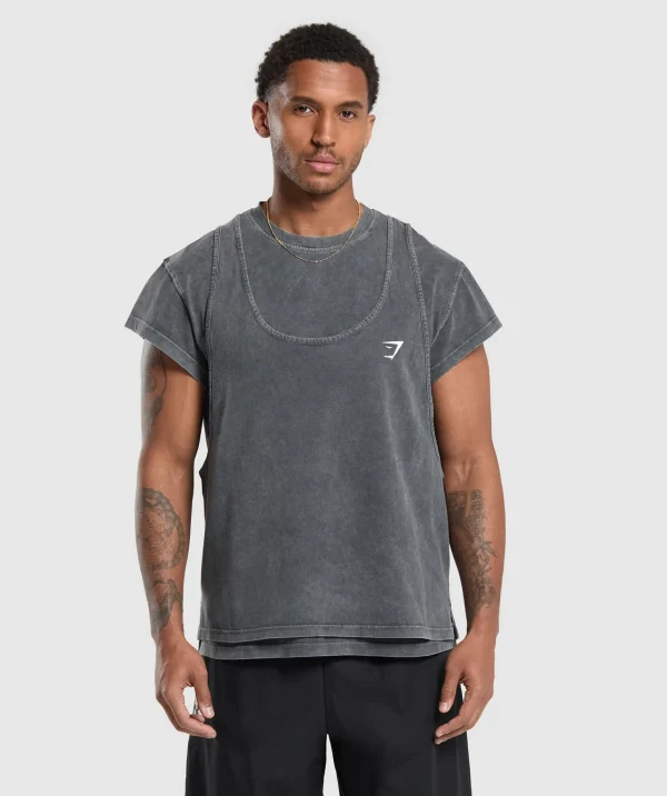 Gymshark T-shirts & Tops*Washed Double Layer T-Shirt Black