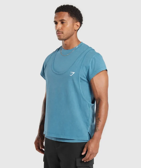 Gymshark T-shirts & Tops*Washed Double Layer T-Shirt TerraceBlue