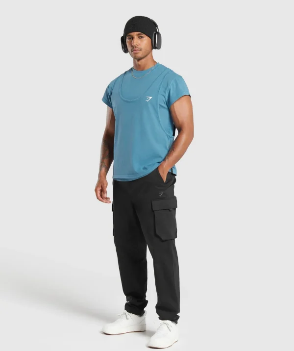 Gymshark T-shirts & Tops*Washed Double Layer T-Shirt TerraceBlue