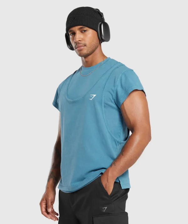 Gymshark T-shirts & Tops*Washed Double Layer T-Shirt TerraceBlue