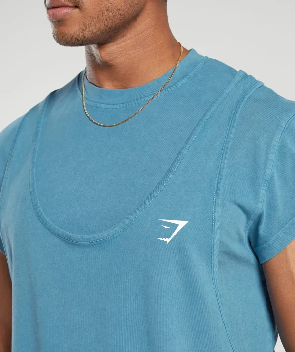 Gymshark T-shirts & Tops*Washed Double Layer T-Shirt TerraceBlue