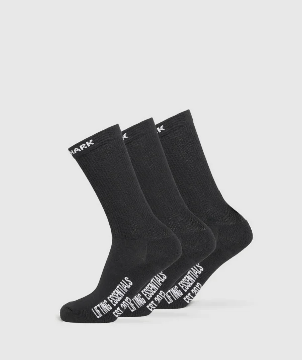 Gymshark Crew Socks*Wordmark Crew 3pk Black