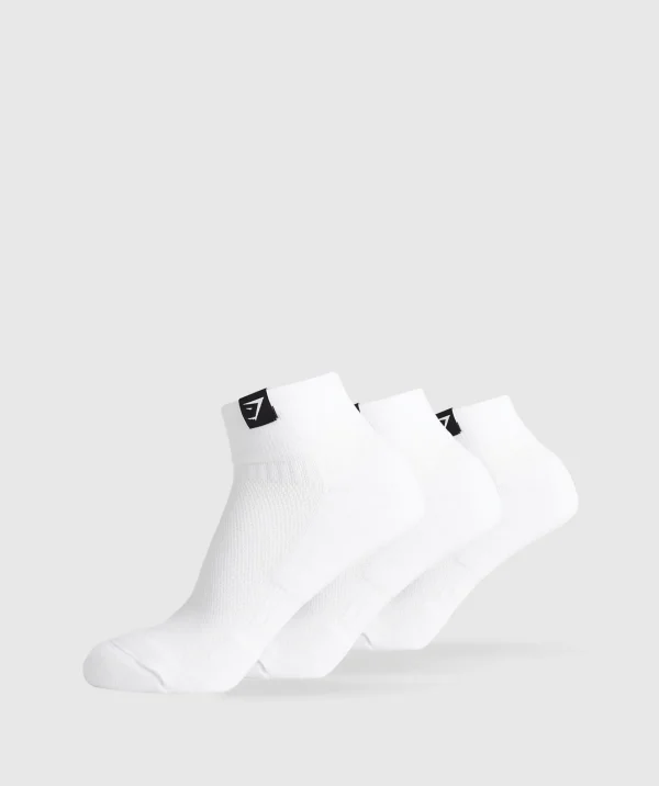 Gymshark Quarter Socks*Woven Tab Quarter Socks 3pk White