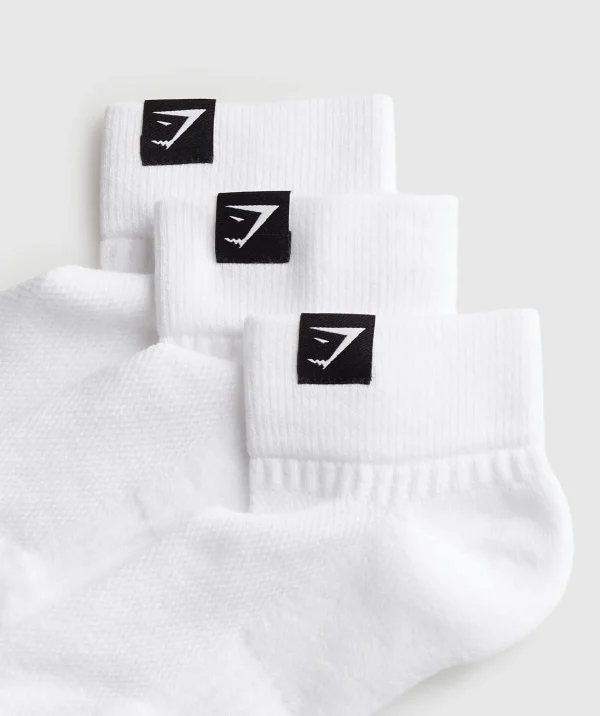 Gymshark Quarter Socks*Woven Tab Quarter Socks 3pk White