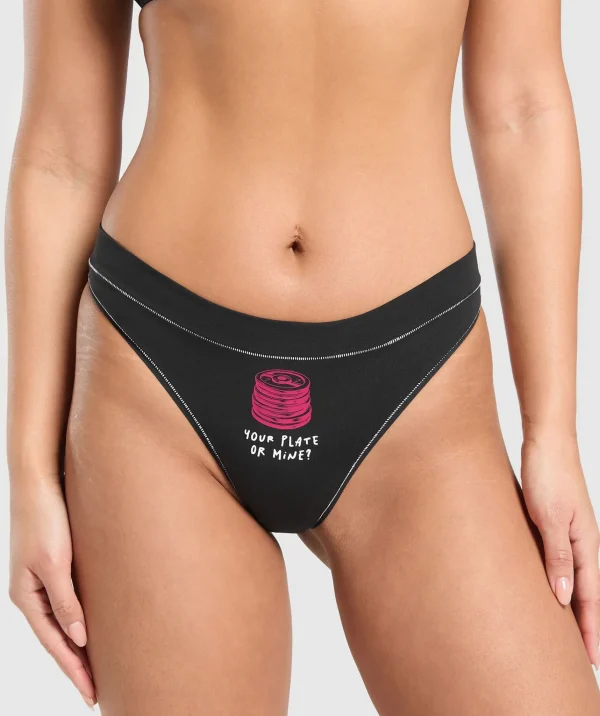 Gymshark Underwear & Basics | Women's Underwear*Your Plate or Mine Cotton Thong Black